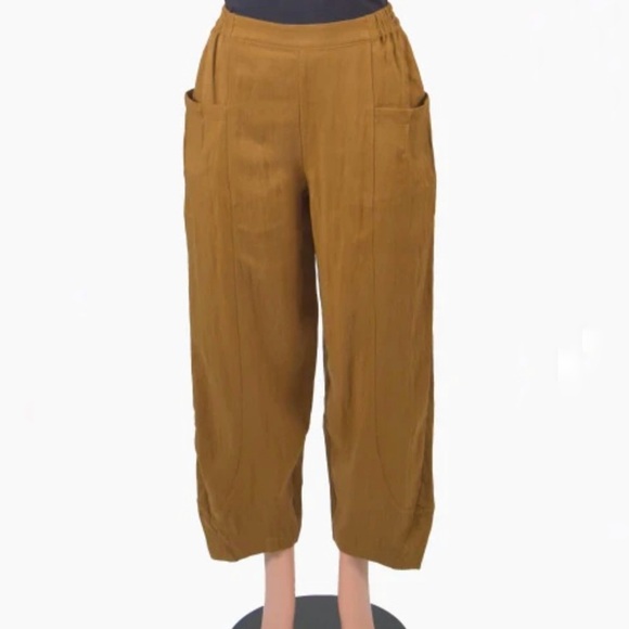 LIV BY HABITAT Ecovero Pleat Pocket Pant Pull On Lagenlook Pants Color Cinnamon
